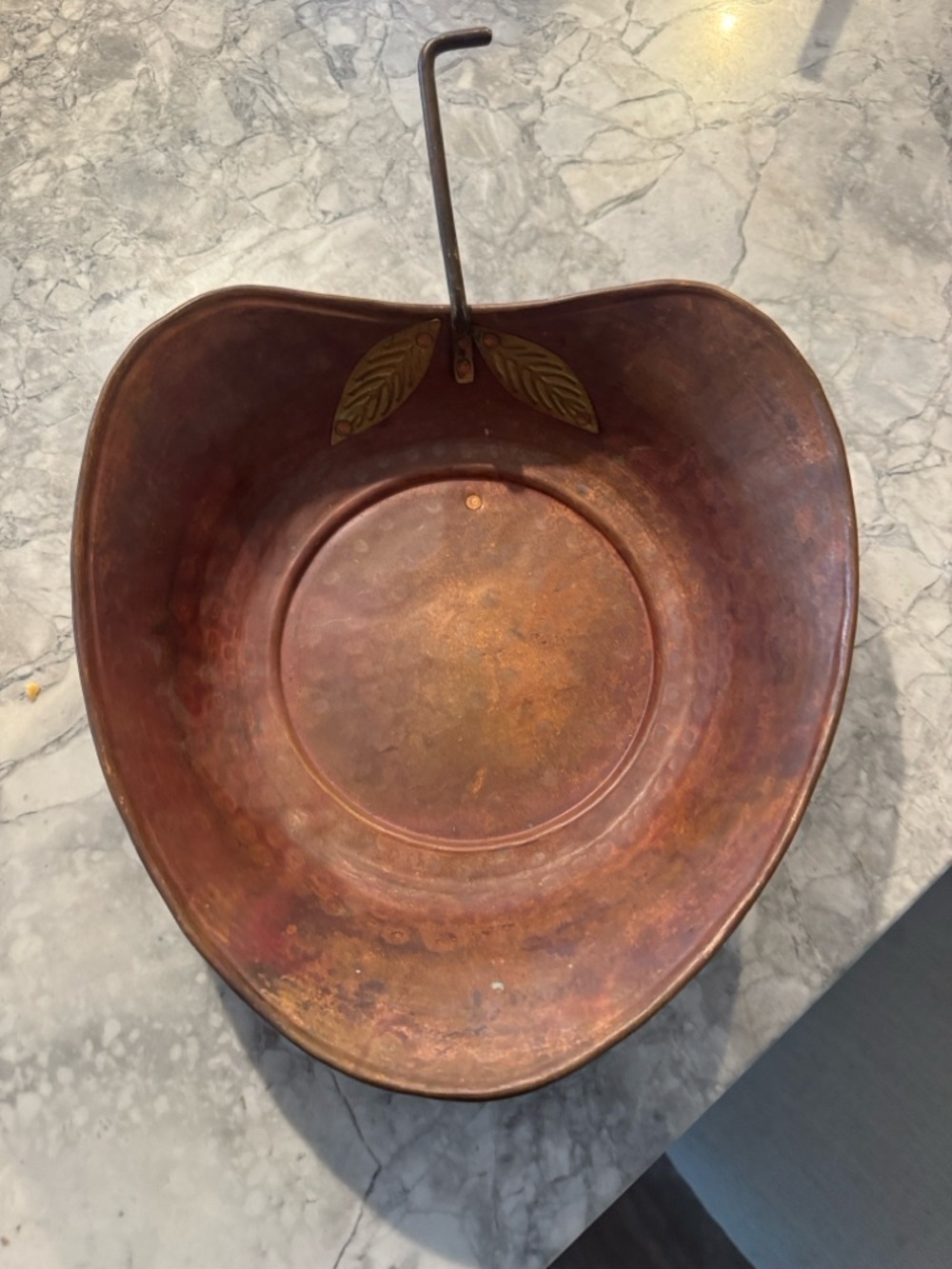 Vintage 1970’s forged copper Apple-Shaped Decorative Bowl with Leaf Accent